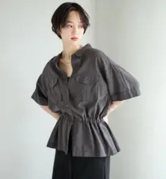 BAYFLOW　今期　シアーサファリ半袖シャツ　チャコールのサムネイル