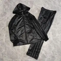 【未使用級】 アディダス　ジャージ オールブラック　レザー調　M 上下　光沢