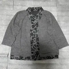 レディース 花柄デザイン カーディガン風ジャケット Mサイズ グレー 日本製
