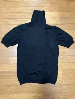 ユニクロ　ハイネック　半袖　ニット Mサイズ　セーター　ブラック　ウール100%