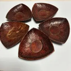 アンティーク 木製三角形茶托 5枚セット