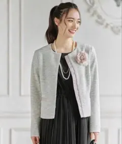 ★美品★自由区 38 カラミツイード ノーカラージャケット セレモニーフォーマル ☆美品☆自由区 38 カラミツイード ノーカラージャケット セレモニー