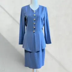 セレモニー 3点セット ペプラム風 金ボタン ブルー 9AR M ノーカラー