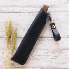 本革　扇子入れ　サドルレザー　ブラック35　No.041