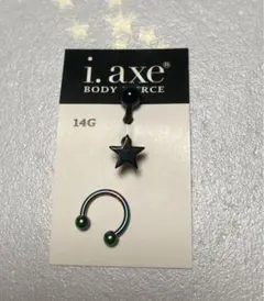 14G:クラシックスターi.axe ブラック星型ピアス　へそ＆耳　おまけ付き