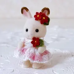 ☆ミニチュア ドール服 赤ちゃんピンク段染め花ワンピースセッNo.211☆