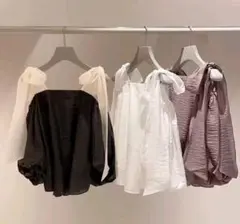 オフショルダーリボン付きブラウス