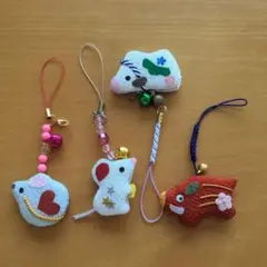 ちりめん干支根付　動物モチーフの携帯ストラップ　ハンドメイド