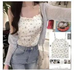 パット付き小花柄シワ加工キャミソール［dk885］GRL S