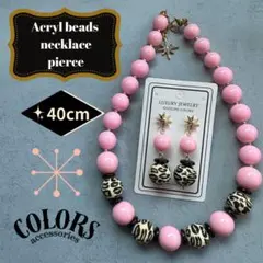 ヒョウ柄／PINKネックレス40cm／ピアスと2点セット