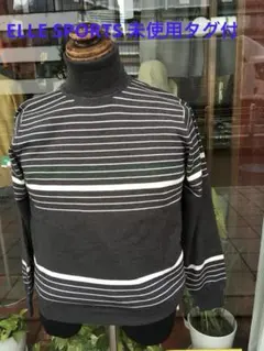 エル・スポーツ LL タートルネック・セーター 未使用品 グレー×グリーン