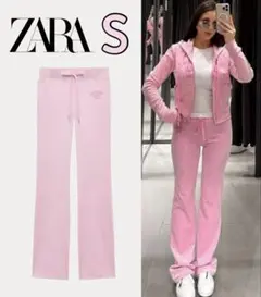 新品 ZARA 美シルエット♪ ベルベット スウェットパンツ S ラスト1点♪