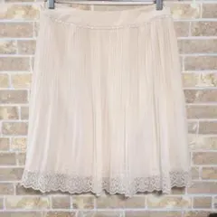 anyFAM　ベージュ プリーツスカート ひざ丈 レース