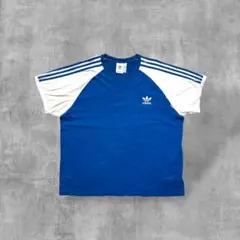 【希少2XL】アディダスオリジナルス　ラグランTシャツ刺繍ロゴ3ライン　ブルー