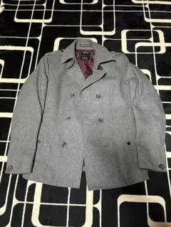 ウール混紡 ダブルブレスト ピーコート グレー