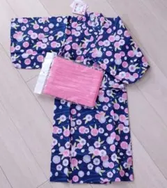 浴衣　セパレート　110cm　紺色　花柄　帯付き