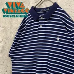 レア【古着】ポロバイラルフローレン ボーダーポロシャツ ネイビー メンズ3XL
