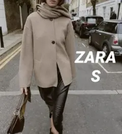 ZARA ウールショートスカーフコート ミンク XS - メルカリ