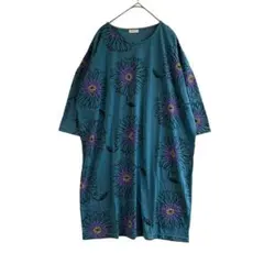 ラシフォネリ Lacifonelli 花柄 ワンピース M ブルー ゆったり