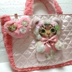 カ*ミ様 コヤンイサムチョン☆横長トートバッグ　キルトビーズ＆バラ模様ボア　サン