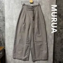 MURUA ムルーア チェック柄 ハイウエスト ワイドパンツ ブラウン系 M