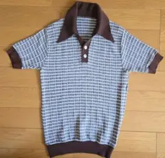 70年代ヴィンテージ　チェック柄ニットポロシャツ