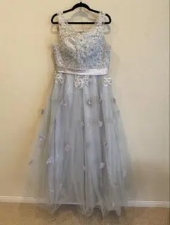 ライトブルー ビーズ刺繍 パーティードレス