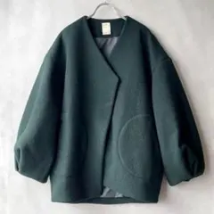 極美品✨null. ヌル　ウール100% バルーンスリーブコート　深緑　コクーン