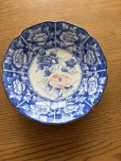 【匿名配送】花柄・深皿・中皿・レトロ・ブルー【新品・未使用】
