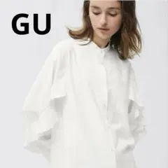 タグ付き　GU ラッフルスリーブブラウス(長袖)(UVカット機能付き)ホワイトＭ