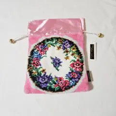 レイクアルスター 川崎 花柄刺繍 巾着袋 シェニール織り フェイラー風 ドイツ製