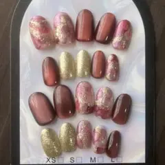 オーバルネイルチップ20枚　マグネットインクニュアンスバレンタインネイルピンク