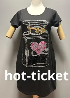 hot-ticket 黒　ロング丈　半袖　スパンコール　両サイドポケットあり