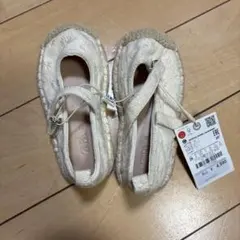 ZARA Kidsアイボリー花刺繍シューズ 15cm マジックテープ着脱◎