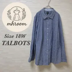 TALBOTS 長袖シャツ 18W 青 白 ストライプ ゆったり【1-17】