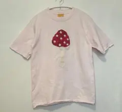 nui nui キノコ　アップリケTシャツ　ライトピンク　M