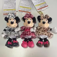 【3個セット】ヒョウ柄ミニーちゃん　ぬいぐるみキーチェーン　キーホルダー