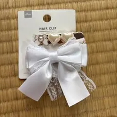 ホワイトリボンとパールのヘアクリップ