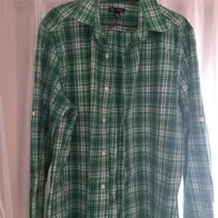 Gap グリーン系チェック 長袖ネルシャツ L