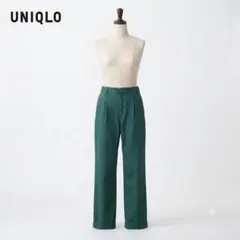 ユニクロ　コットン タックテーパード アンクルパンツ グリーン M