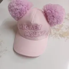 ミッキーマウス ポンポン付きキャップ ピンク