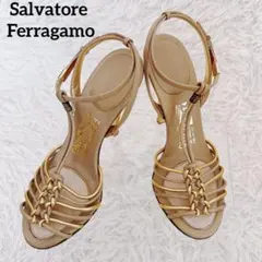 フェラガモ　サンダル　アンクルストラップ　ゴールド　ベージュ　5 22cm相当