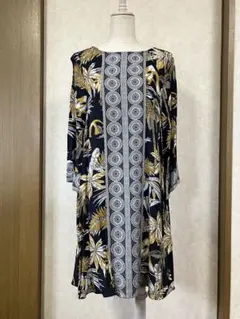 ♢H&M美品アフリカン柄ワンピース ブラックとマスタード色柔らかレーヨン地