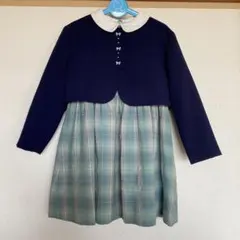 ネイビー上着とグリーンチェックドレス　familiar