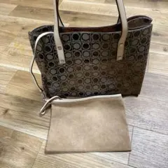 【美品】薩爾瓦托·費雷agamo 托特包 PVC 皮革 棕色