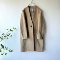 ナノユニバース ノーカラー コート ベージュ ウール混 上品 通勤 通学 綺麗め