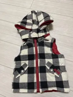 Junk チェック柄フード付きジレ