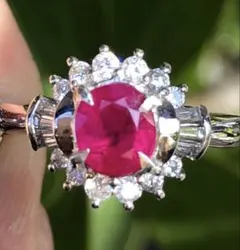 天然ルビーリング ビルマ産 1.143ct Dia0.34ct - メルカリ