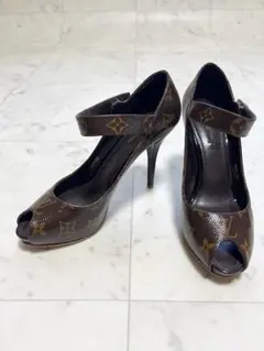 LOUIS VUITTON 美品 モノグラム オープントゥ パンプス 37.5