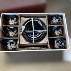 高級九谷焼　黒色花柄カップセット